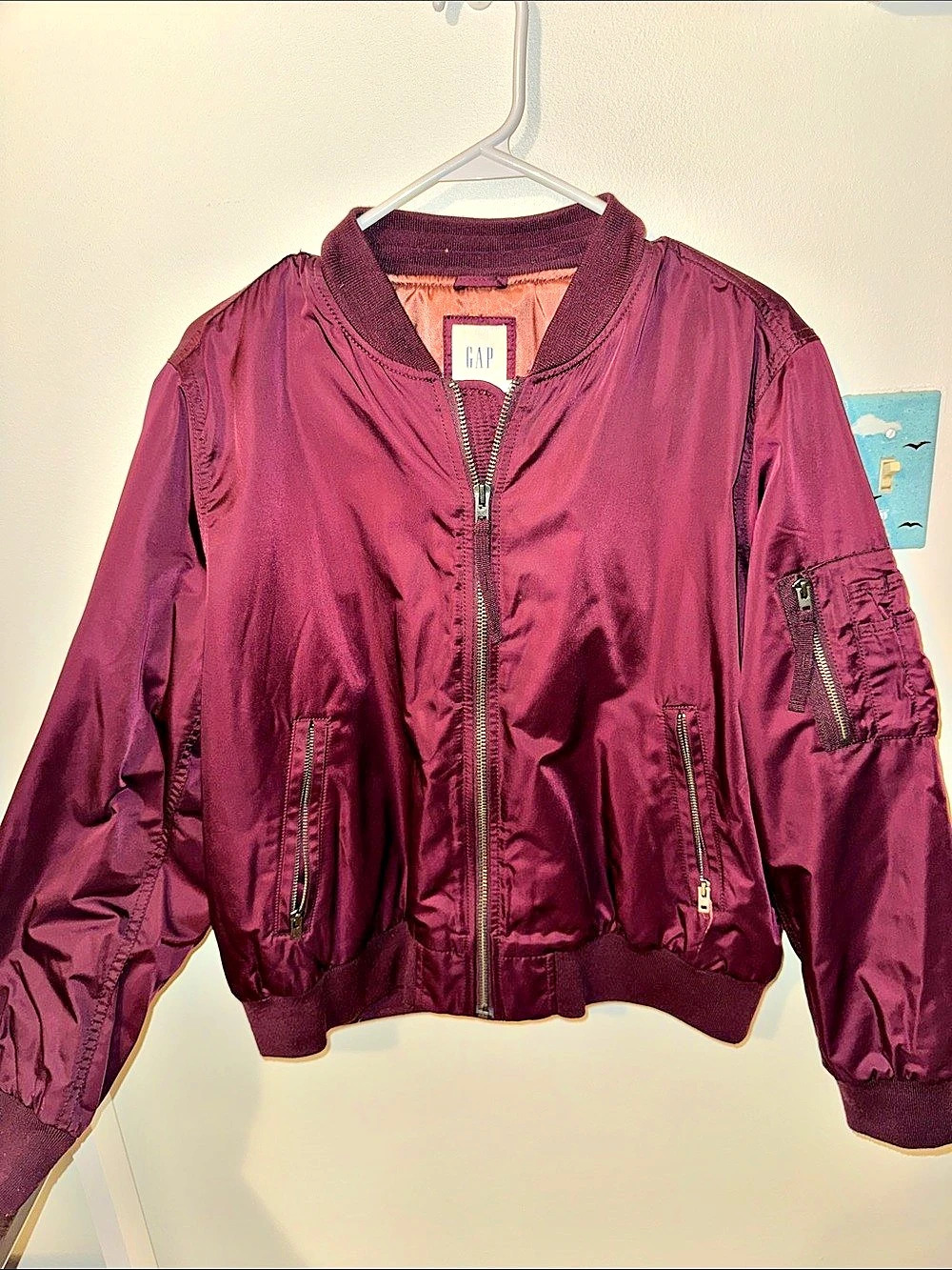 Gap Padded Satin Bomber Jacket Purple